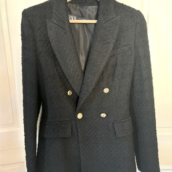 Zara Double Breasted Textured Weave Blazer Jacket - Picture 4 of 8